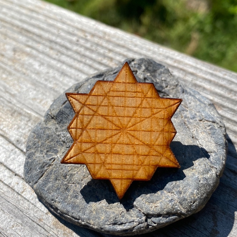 Laser etched wooden sacred Geometry pin